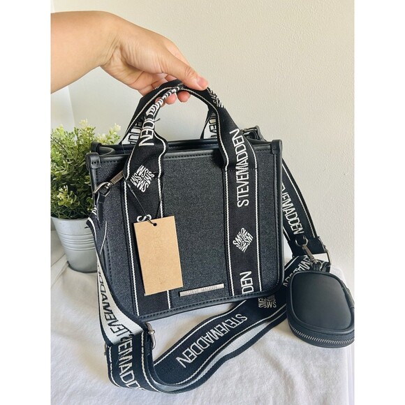 Steve Madden Black Denim Bwebber Crossbody Satchel w/ Coin Pouch NWT - Picture 2 of 12